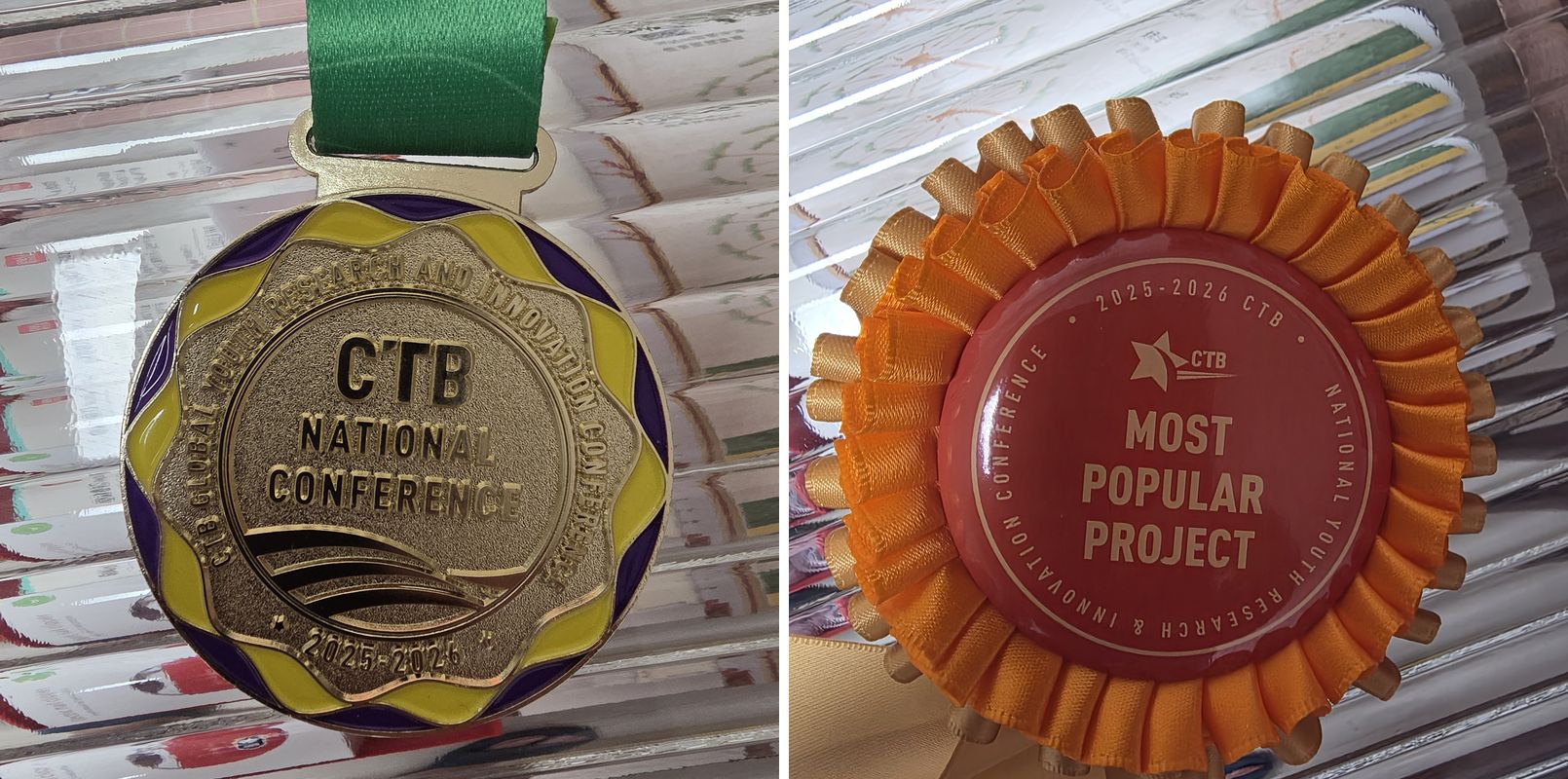 Close-up of the CTB National Conference medal and the Most Popular Project medal